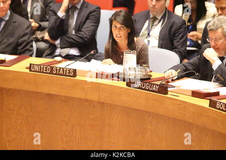 Nations Unies, New York, USA. 30 août, 2017. Nikki Haley votes pour le Liban Résolution du Conseil de sécurité des Nations Unies nous dit-elle eu des changements à, à chien le Hezbollah. Credit : Matthew Russell Lee/Alamy Live News Banque D'Images