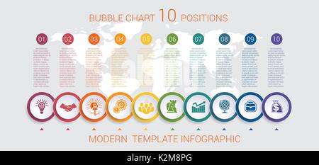 Les tableaux de l'infographie, étape par étape 10 positions des bulles colorées Illustration de Vecteur