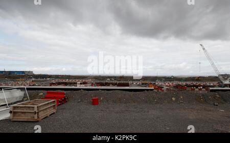 Londres, Royaume-Uni. Août 24, 2017. Photo prise le 24 août 2017 présente le site de construction du projet Hinkley Point C dans Hinkley, la Grande-Bretagne. La société chinoise qui prend un tiers de participations dans le projet Hinkley Point C led en Grande-Bretagne s'attend à une nouvelle Chine-led nuclear power plant pour obtenir l'approbation du gouvernement britannique. Credit : Han Yan/Xinhua/Alamy Live News Banque D'Images