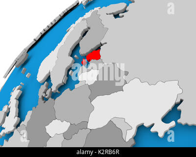 L'Estonie le globe politique simple visible avec frontières du pays. 3D illustration. Banque D'Images