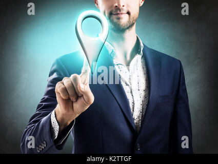 Portrait sur l'icône indiquant l'emplacement. Banque D'Images