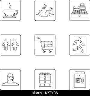 Shop icons set style du contour, Illustration de Vecteur