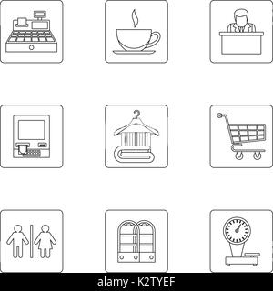 Supermarché icons set style du contour, Illustration de Vecteur