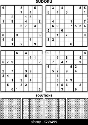 Quatre puzzles de sudoku de confortable (facile, mais pas très facile), convient pour des livres en gros caractères, réponses incluses. Set 7. Illustration de Vecteur