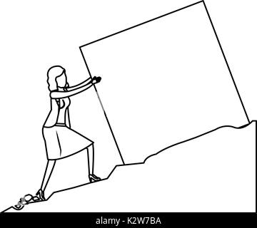 Business Woman sur bloc croquis silhouette dans le paysage rock fond blanc Illustration de Vecteur