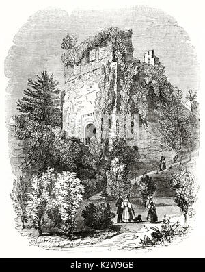 Vue ancienne de Farnham castle ruins, en Angleterre. Par auteur non identifié, publié le Penny Magazine, Londres, 1835 Banque D'Images