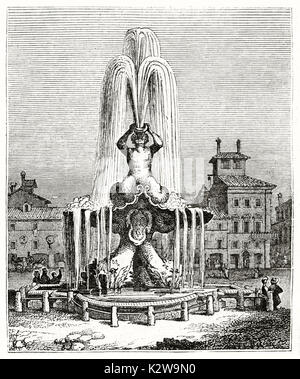 Vue ancienne de Fontana del Tritone (fontaine du Triton), Rome. Par auteur non identifié, publié le Penny Magazine, Londres, 1835 Banque D'Images