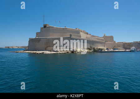 Vue sur le Fort St Angelo, Birgu - l'une des trois villes - Grand Harbour, Malte Banque D'Images