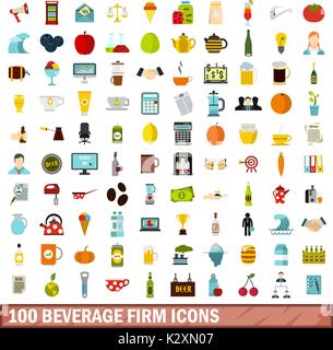 100 entreprise de boissons icons set, style plat Illustration de Vecteur