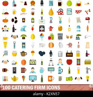 Traiteur 100 icons set, style plat Illustration de Vecteur