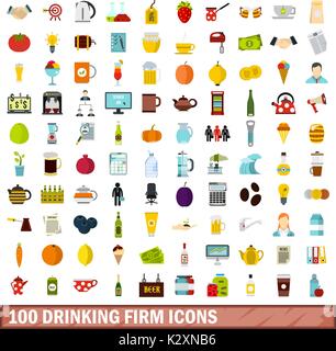 100 cabinet potable icons set, style plat Illustration de Vecteur