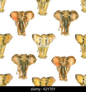 Modèle d'Éléphants sans couture aquarelle Banque D'Images