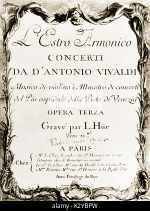 VIVALDI, Antonio - L'ESTRO Armonico (Op.3) publié par le Clarc & Boivin, Paris c.1750. Violoniste, compositeur italien & 1678-1741 Titlepage Banque D'Images