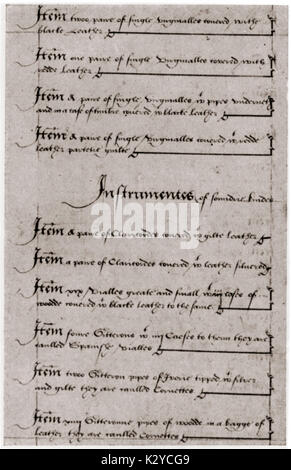 Henry VIII - inventaire effectué en 1547 du roi d'Angleterre, collection d'instruments. Henry VIII : 28 juin 1491 - 28 janvier 1547. Banque D'Images