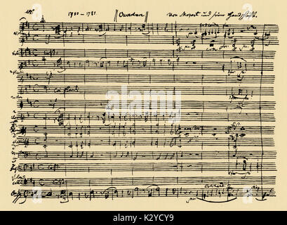 Wolfgang Amadeus Mozart's 'Idoménée'. Note manuscrite de début d'ouverture. Compositeur autrichien, 1756-1791. Banque D'Images