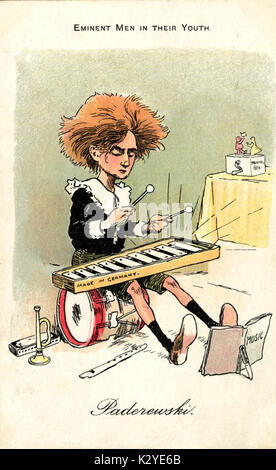 PADEREWSKI, Ignacy Paderewski, montrant la caricature anglaise jouant du xylophone avec 'Made in Germany' écrit dessus. Le compositeur polonais & pianiste, 1860-1941 Banque D'Images