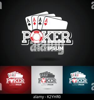 Modèle de conception de logo Poker vecteur avec des éléments de jeu.Casino illustration avec ace set de cartes à jouer sur fond sombre Illustration de Vecteur