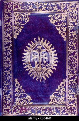 Couverture d'un manuscrit allemand du 16ème siècle livre de prières, lié d'or estampées maroc, 1550. Banque D'Images