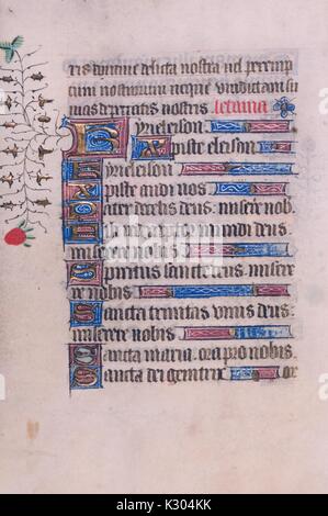 Manuscrit enluminé page de prière en latin avec initiales ornementales, et touchant, de la 'Missale Romanum, ''un 15ème siècle livre d'heures d'Amérique latine, 2013. Banque D'Images
