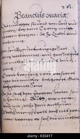 Manuscrit enluminé de prière page en allemand d'un livre de prières de la famille dans le dialecte souabe, à partir de la 16e siècle, 2013. Banque D'Images