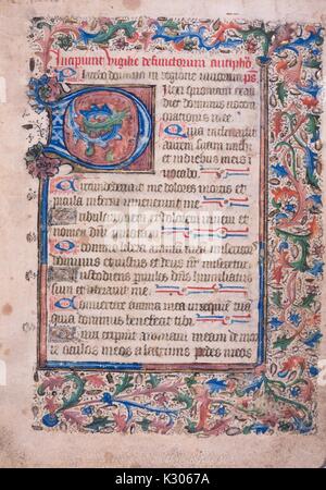 Manuscrit enluminé de la page 'Incipiunt vigilie defunctorum, ' imprimé en Amérique au 15e siècle, 1400. Banque D'Images