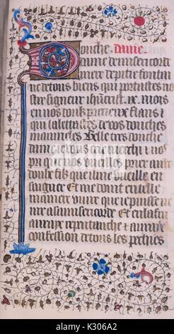 Manuscrit enluminé de la page "Livre d'heures, ' prières en Amérique du 15e siècle, 1400. Banque D'Images