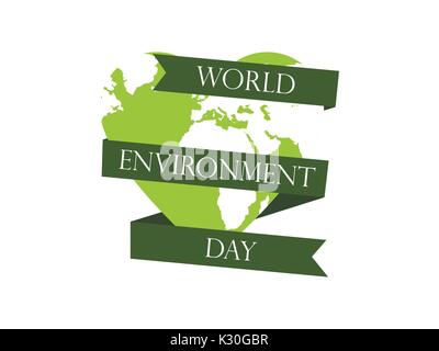 5 juin Journée mondiale de l'environnement. La planète Terre avec ruban. Coeur avec les continents de la planète. Étiquette de fête, la bannière. Vector illustration Illustration de Vecteur