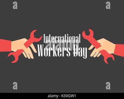 Journée internationale des travailleurs. 1er mai Fête du travail. Côté est titulaire d'une clé dynamométrique. Vector illustration Illustration de Vecteur