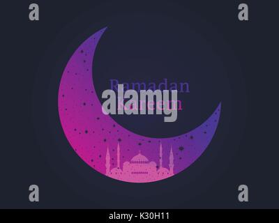 Ramadan Kareem. Mosquée et un croissant. Étoiles et de la lune. Les lumières des fêtes musulmanes. Jolie affiche, bannière. Vector illustration Illustration de Vecteur