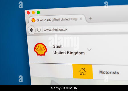 Londres, UK - 7 août 2017 : La page d'accueil du site web officiel de la Royal Dutch Shell, communément connu sous le nom de Shell - les multinationales du pétrole et du gaz comp Banque D'Images