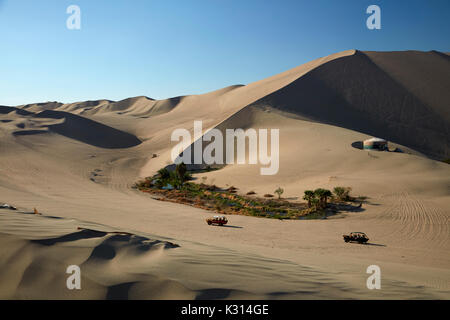 Les voiturettes de dunes dans le désert près de l'Oasis Huacachina, Ica, Pérou, Amérique du Sud Banque D'Images