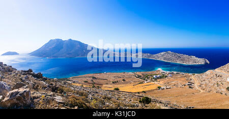 Belle île d'Amorgos,vue panoramique,cyclades,grèce. Banque D'Images