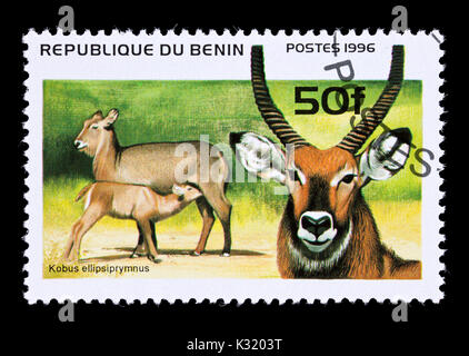 Timbre-poste du Bénin (Kobus ellipsiprymnus représentant un) Banque D'Images