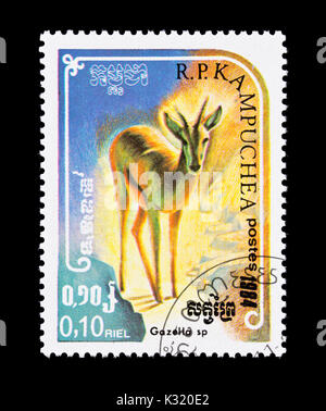 Timbre-poste du Cambodge (Kampuchea) représentant une antilope. Banque D'Images