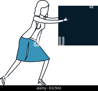 Business Woman holding a bloc carré couleur bleu articles silhouette Illustration de Vecteur