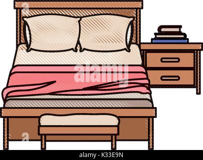 Chambre avec plus de livres de chevet en couleurs silhouette sur fond blanc Illustration de Vecteur