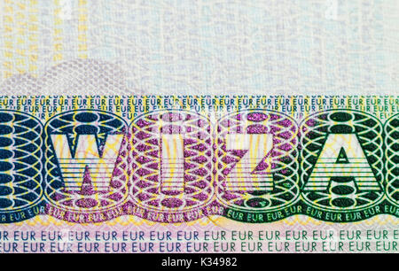 Close up de visa dans le passeport. La Pologne de voyage Schengen concept. Banque D'Images