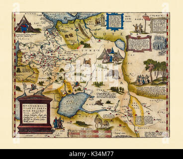 Carte ancienne de la Russie. Excellent état de conservation réalisé dans un style ancien. Tous les composition graphique est riche d'anciennes illustrations. Par Ortelius, Theatrum Orbis Terrarum, Anvers, 1570 Banque D'Images