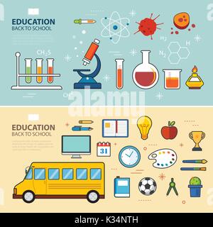 Retour à l'école et l'éducation bannière concept design plat Illustration de Vecteur
