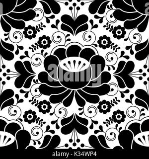 Transparente motif folklorique russe traditionnel, design noir et blanc avec des fleurs Illustration de Vecteur