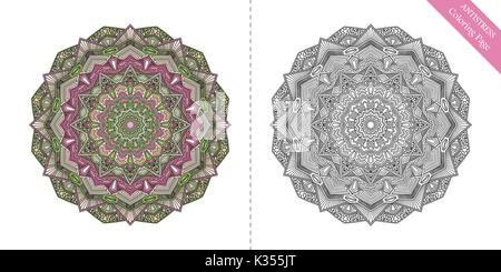 Dixième Mandala Coloriage antistress Illustration de Vecteur