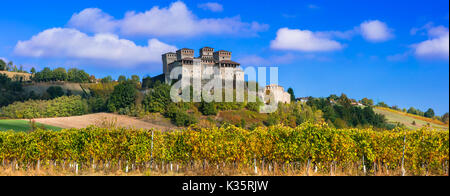 Belle torrechiara château,avec vue sur les vignes,Emilia Romagna,italie. Banque D'Images