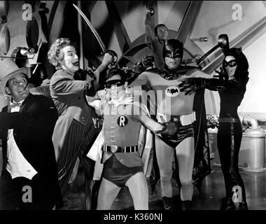 BATMAN L-R BURGESS MEREDITH, CESAR ROMERO, BURT WARD, ADAM WEST, LEE MERIWETHER Banque D'Images