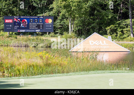 TPC Boston. Du 1er septembre 2017. MA, USA ; une vue générale de la signalisation au cours de la première ronde de la Technologies Dell Championship à PTC Boston. Anthony Nesmith/CSM/Alamy Live News Banque D'Images