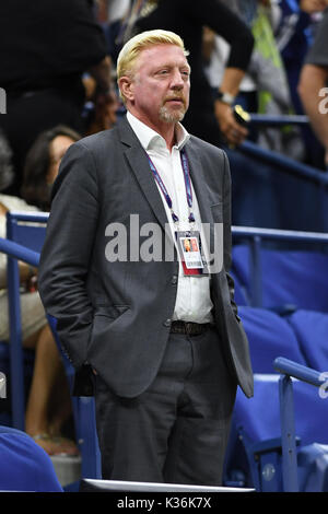 Flushing Meadows, New York, USA. 06Th Sep 2017. ***Aucune NY DAILIES*** Boris Becker vu regarder John Isner Vs Mischa Zverev au cours de l'US Open 2017 à l'USTA Billie Jean King National Tennis Center le 1 septembre 2017 à Flushing Queens. Credit : mpi04/MediaPunch MediaPunch Crédit : Inc/Alamy Live News Banque D'Images