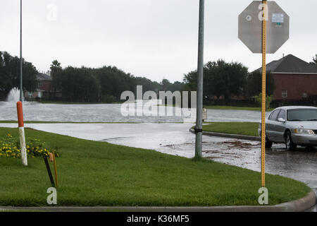 Houston, Texas, US. Août 30, 2017. HOUSTON, 30 août 2017 Inondations en cyprès, Texas, États-Unis, le 26 août 2008, 27 en 2017. Après l'ouragan de catégorie 4 Harvey a frappé vendredi soir dernier sur la côte du Texas. Il a ensuite rétrogradé à une tempête tropicale. La pluie torrentielle, 35 pouces en quelques jours, a été de déverser dans la région ainsi qu'une plus grande de Houston, ce qui a entraîné des inondations massives et des dommages-intérêts. Crédit : Maria Lysaker/ZUMA/Alamy Fil Live News Banque D'Images