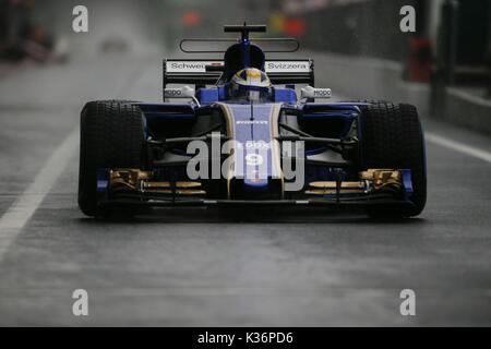 Monza, Italie. 2Nd Sep 2017. MARCUS Ericsson de Suède et de Sauber F1 Team durs pendant la pratique de la session 2017 Formule 1 Grand Prix d'Italie à Monza, Italie. Credit : James/Gasperotti ZUMA Wire/Alamy Live News Banque D'Images