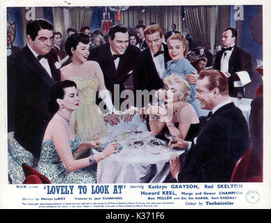 Belle À REGARDER L-R Kurt Kaszner, Ann Miller, Kathryn Grayson, Howard Keel, Marge et Gower Champion, Zsa Zsa Gabor et Red Skelton Banque D'Images