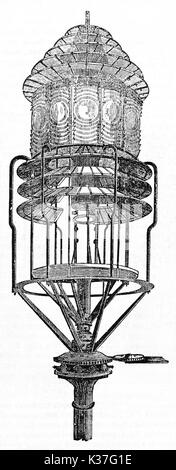 Dispositif d'éclairage anciens isolés de Saint-Mathieu phare. Vieille Illustration d'auteur non identifié, publié le Magasin Pittoresque, Paris, 1834 Banque D'Images