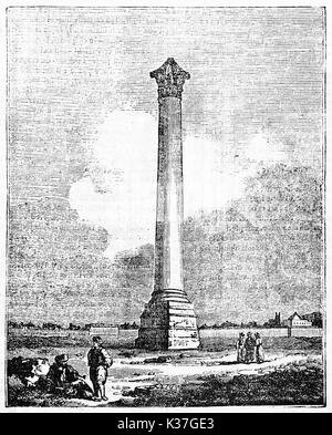 Vieille illustration de la colonne de Pompée, colonne triomphale romaine à Alexandrie, Egypte. Par auteur non identifié, publié le Magasin Pittoresque, Paris, 1834 Banque D'Images